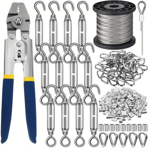 264pcs 328ft wire rope crimping tool kit turnbuckle stainless steel thimble wire rope cable aluminum crimping sleeve for outdoor railing string light hanging kit