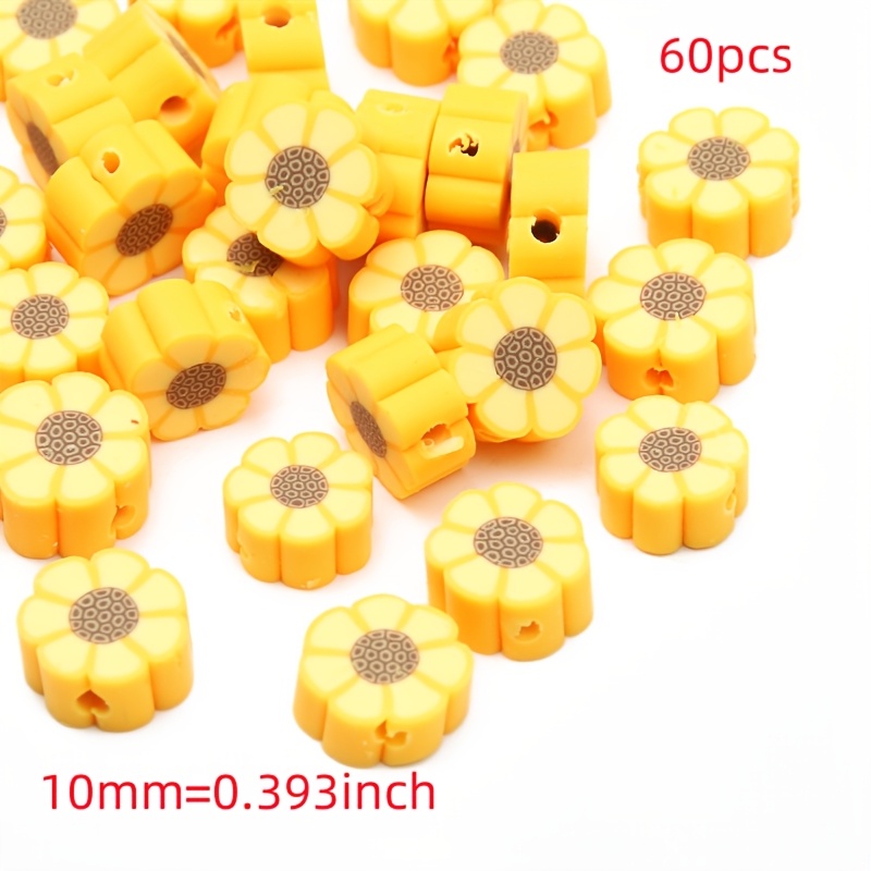 TEMU 40/60pcs Yellow 10mm Sunflower Polymer Clay Beads Jewelry Making Handmade Necklace Bracelet Additions