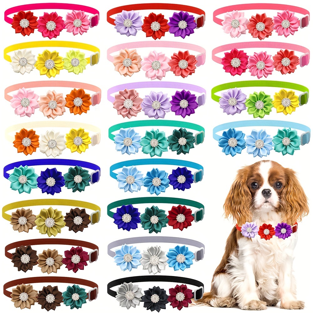 

10pcs Flower Shaped Decorative Dog Bow Tie Collars, Dog Accessories With Studded, Cat Bowties Neckties