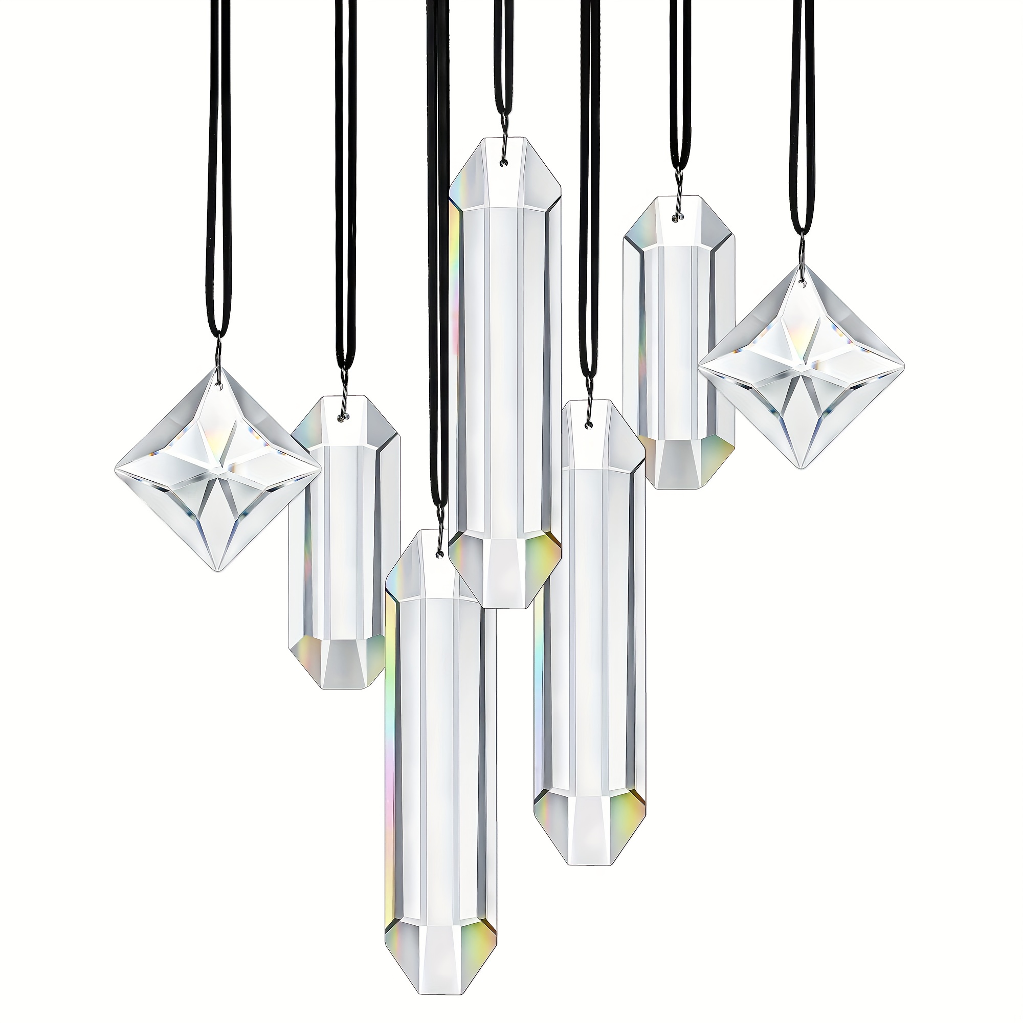 Image of Modern Grief Gift, Set 7 Clear Crystal Prisms Suncatchers Hanging Ornament, Sun Catchers For Windows, Balcony, Kitchen, Garden Decoration