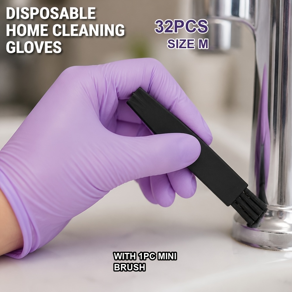 TEMU Wonder Beige 32pcs Elastic Gloves For Household, Flexible Stretchable Multipurpose Hand Gloves With 1pc Mini Brush, Ideal For Daily & Neat