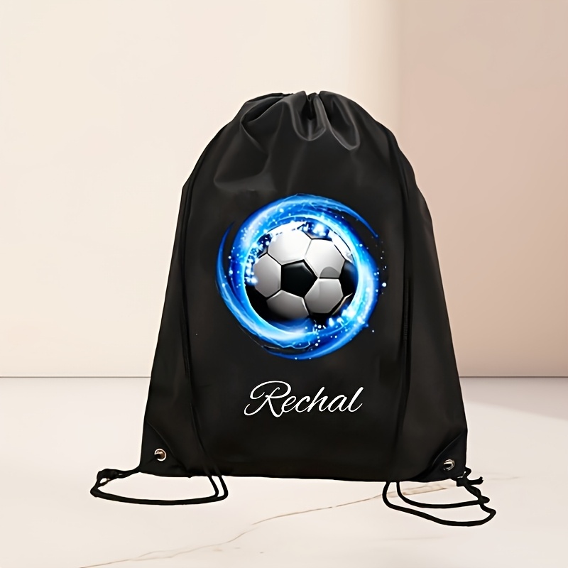 TEMU 1 Custom Black Sports Drawstring Bag With Soccer Ball And Galaxy Print Lightweight, Adjustable Shoulder Straps, Gym, Beach, Travel Personalize
