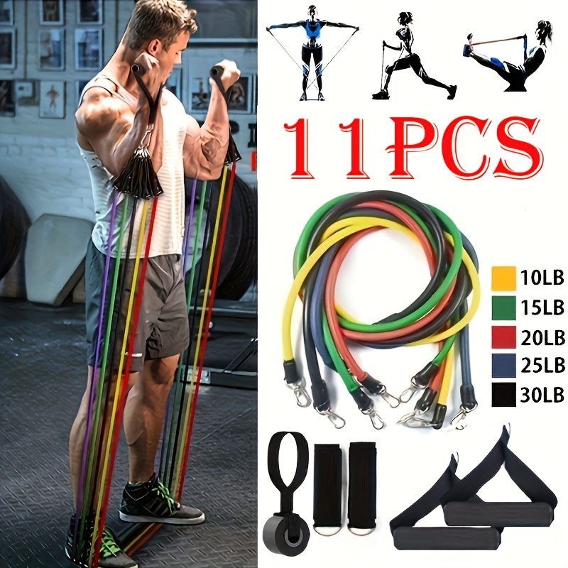 

11-piece Premium Resistance Band Set - Tpe Fabric, Multi-level Elastic Bands With Handles, Ankle Straps, Door Anchor & Carry Bag For Home Gym, Yoga, Pilates & More