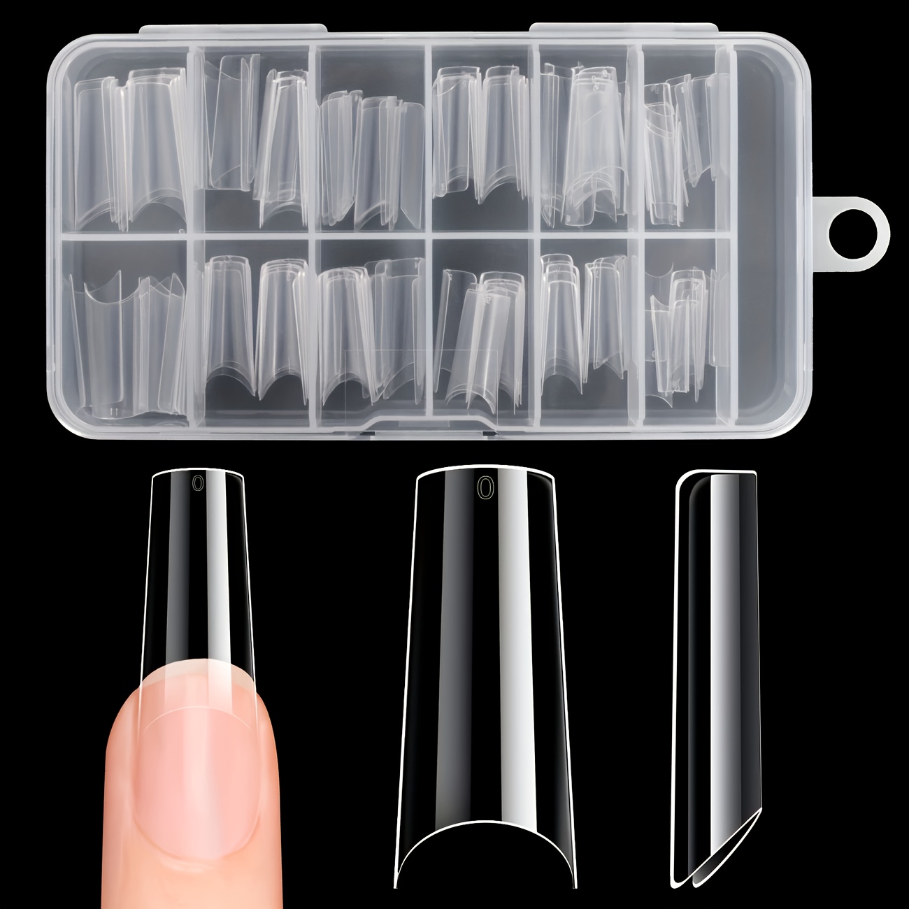 E-shop 120 Klare Halbdeckende Nagelsticker mit Weichkleber - Schöne, transparente, mittelgroße, rechteckige Falschen Nägel mit glänzendem und nahtlosem