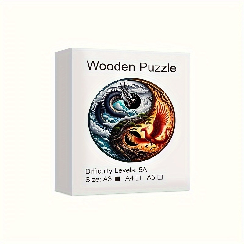 Image of Handmade Dragon & Phoenix Wooden Puzzle - Suitable For Home Decor, Chinese-themed Animal-shaped, Irregular Pieces For &, Holiday Gift, Family Activity, Cultural Decoration