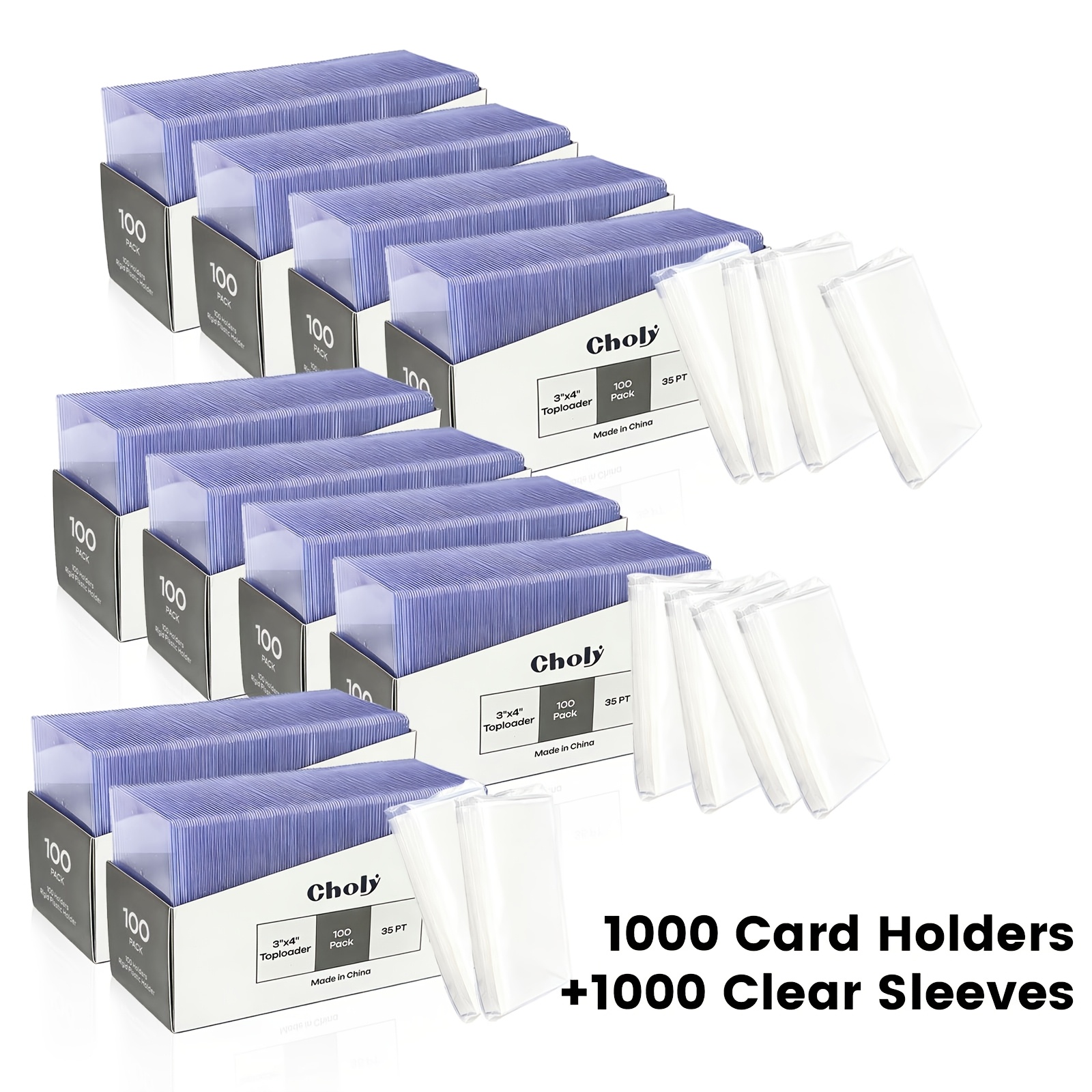 2000pcs 3 X 4 Top Loaders Clear Card Sleeves, 35pt Hard Card Sleeves, Standard Size Trading Card Sleeves For Mtg Football Sports Game Cards (1000 Hard Sleeves And 1000 Clear Sleeves)