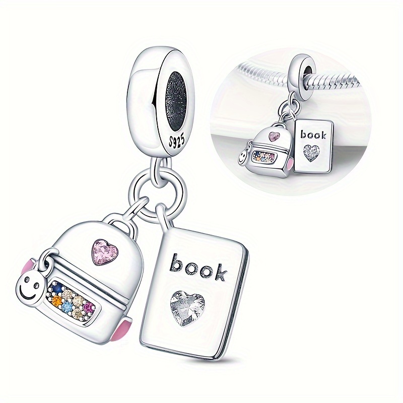 

1pc Schoolbag And Book 2 Piece Charms 925 Silver Original High Quality Charms Beads Women Fits Original 3mm Bracelet Pendant Jewelry Gifts