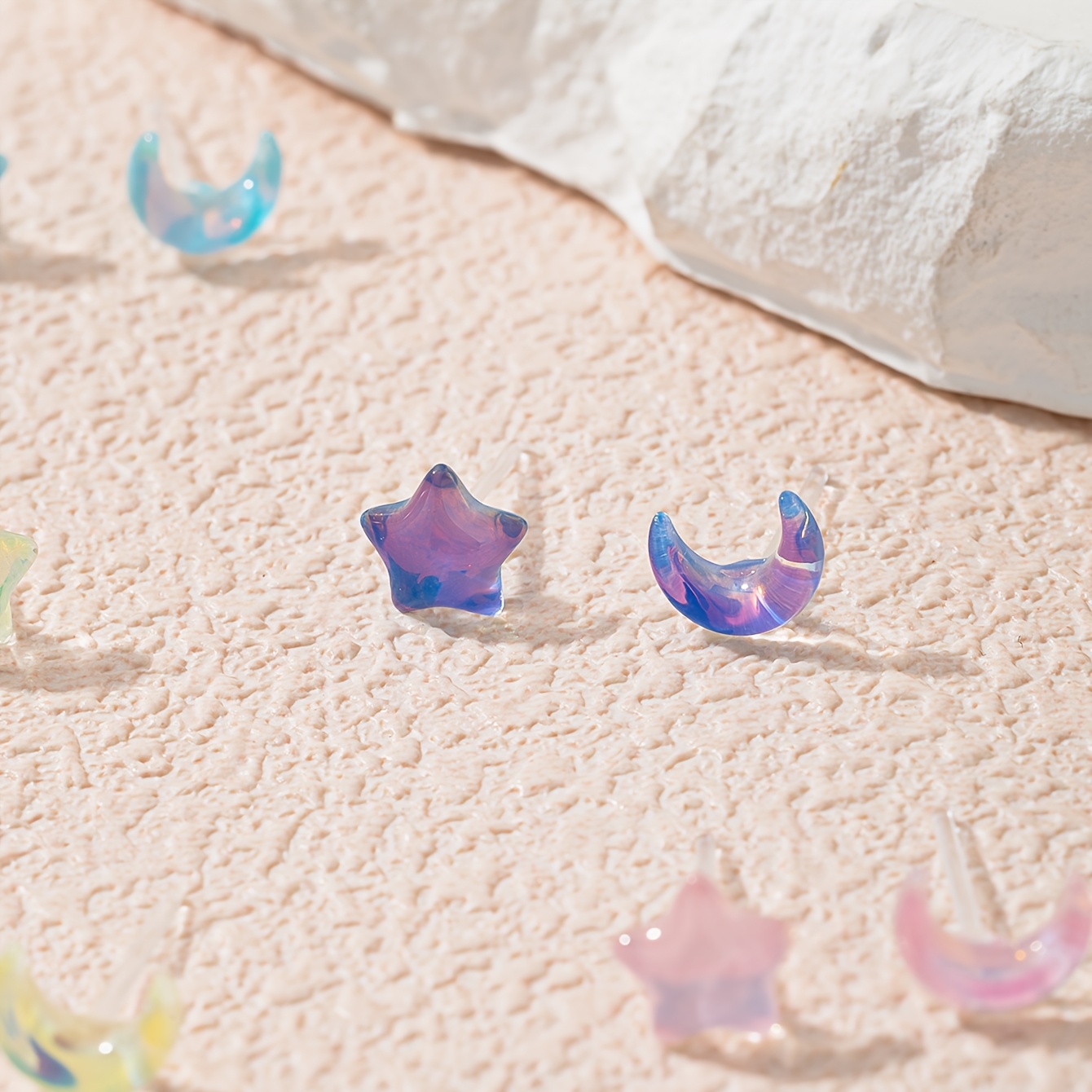 6 Pairs Star & Moon Earrings, Colorful Dangle Design