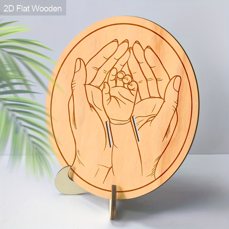 E-shop 2D Flach, 2D Flach Frühling Sommer Geschenk Große Hand Hält Kleine Hand Geburtszeichen, Holzfarbe Holzdekoration - 5,9 Zoll Atmosphäre Party