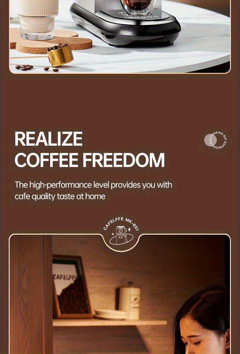 1 Unit CAFELFFEMK-601 Espresso Machine with Milk Frother, 20bar Extraction, Visible Pressure Gauge, Stainless Steel Body, Removable Drip Tray, 1.1L Water Capacity, Coffee Shop Gift Suitable for Lovers/father/mother, Office Equipment