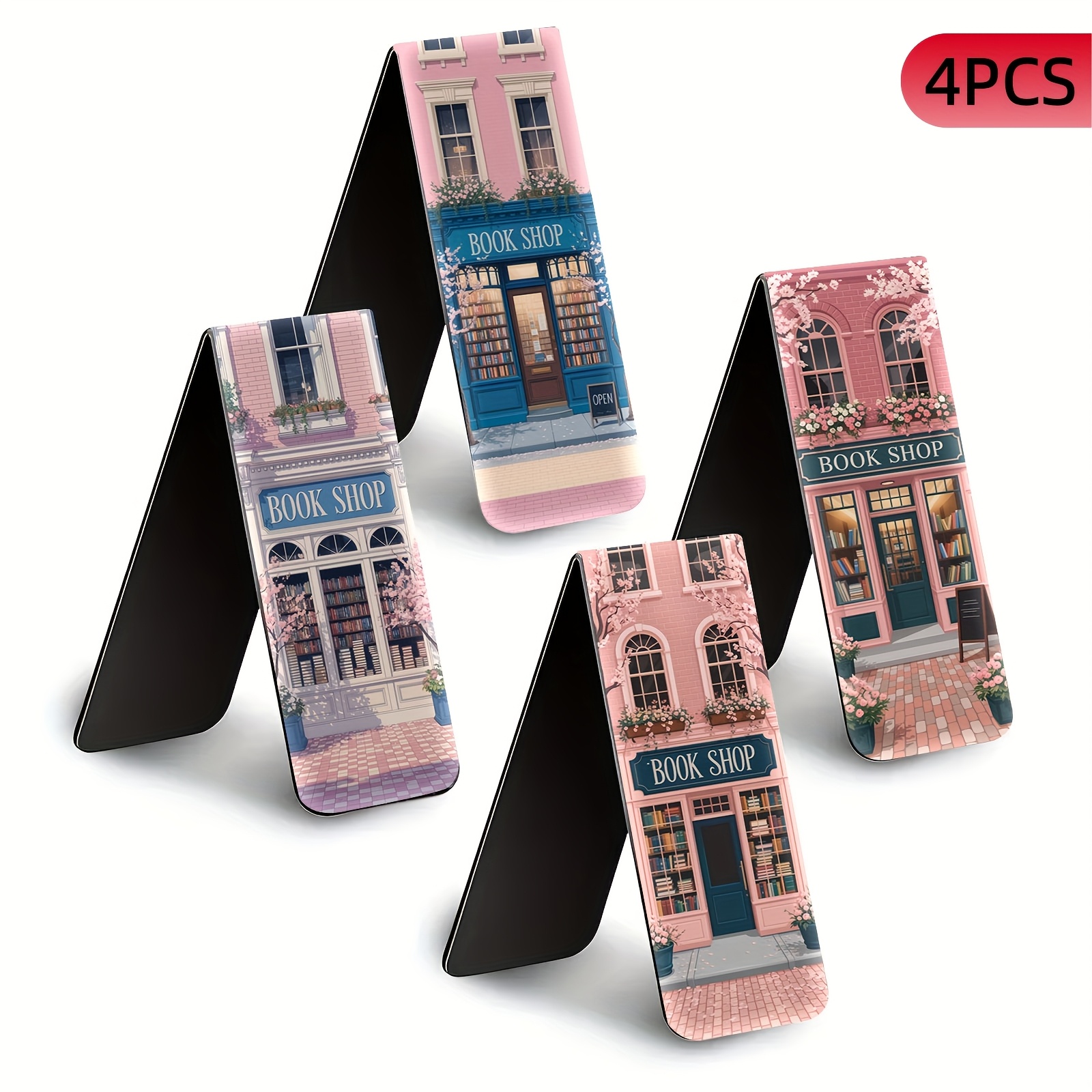 TEMU Set Of 4 Magnetic Bookmarks | Foldable Page Markers | Romantic Bookstore Collection | Clips For Educators And Bibliophiles | Ideal For Journals,