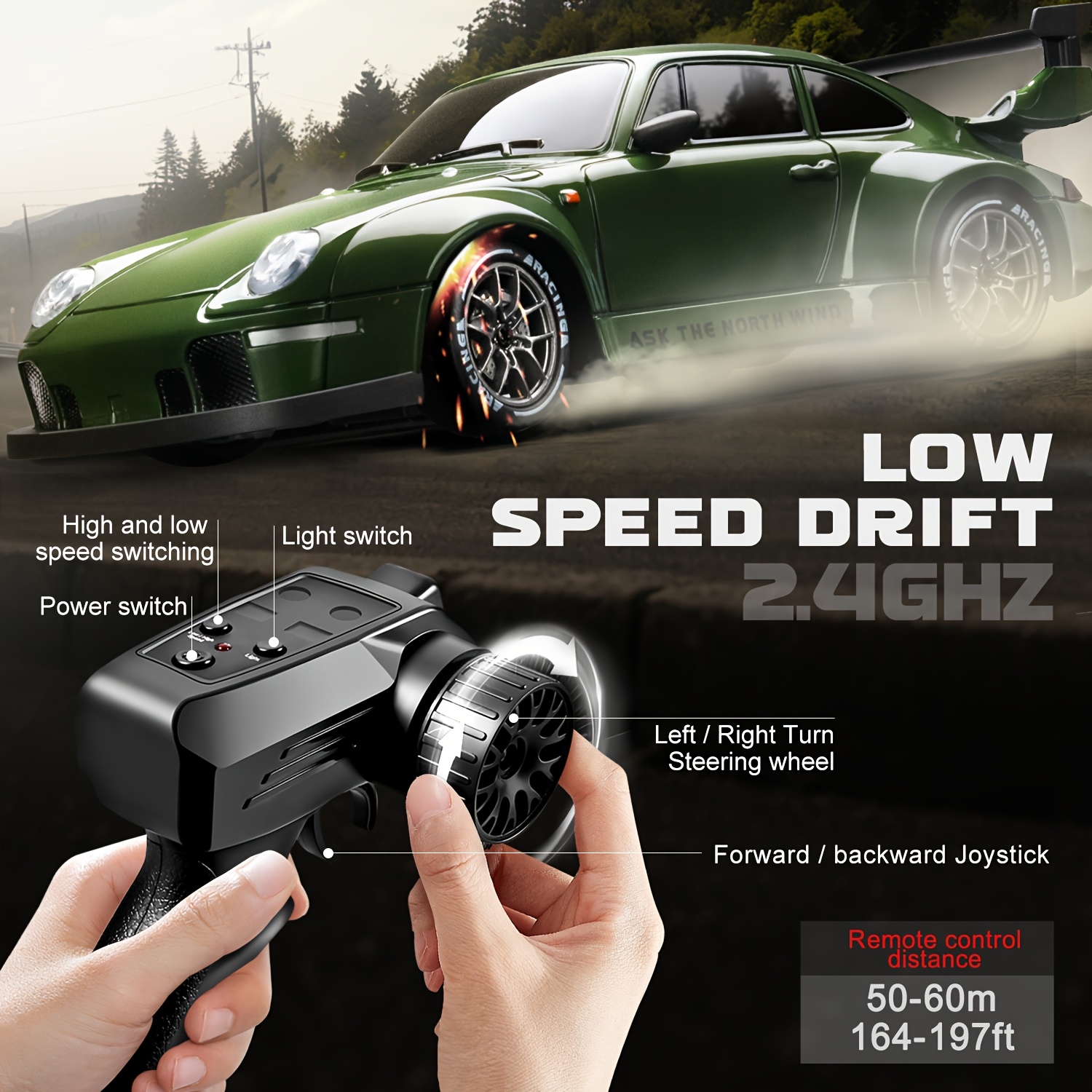 1:24RC Drift Car, Four-color for PORSCHE Car, 20km/h High-speed Rc Car, 4WD RemoteControl Car with Tire Roadblocks And LED Lights Batteries Suitable for Children Over 8 Years Old Birthday, Holiday Gifts