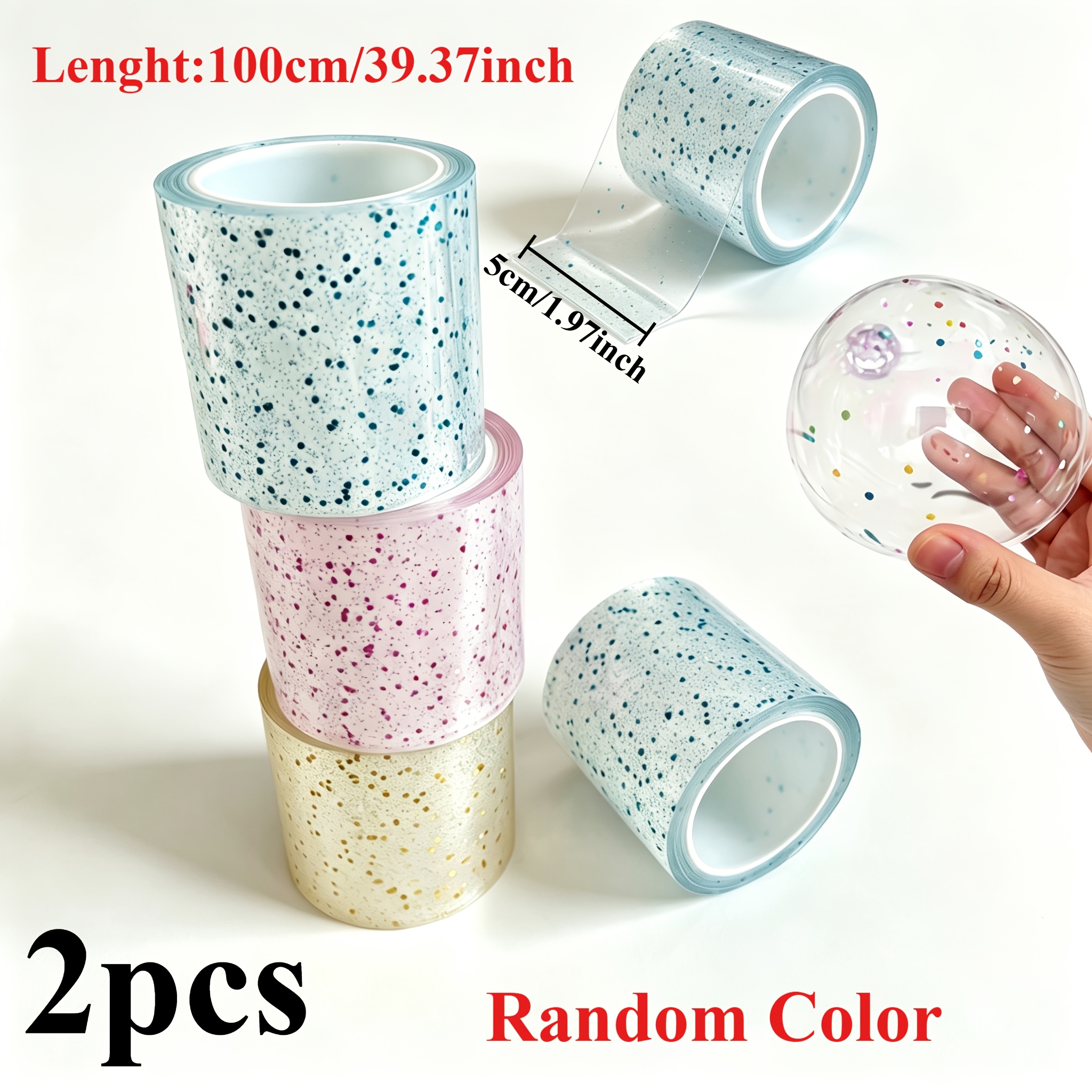 TEMU Random , Large Size, 2 Rolls, Width 1.97 Inches, Length 39.37 Inches, Shiny Transparent Nano Double-sided Tape, Reusable, Strong Adhesive,