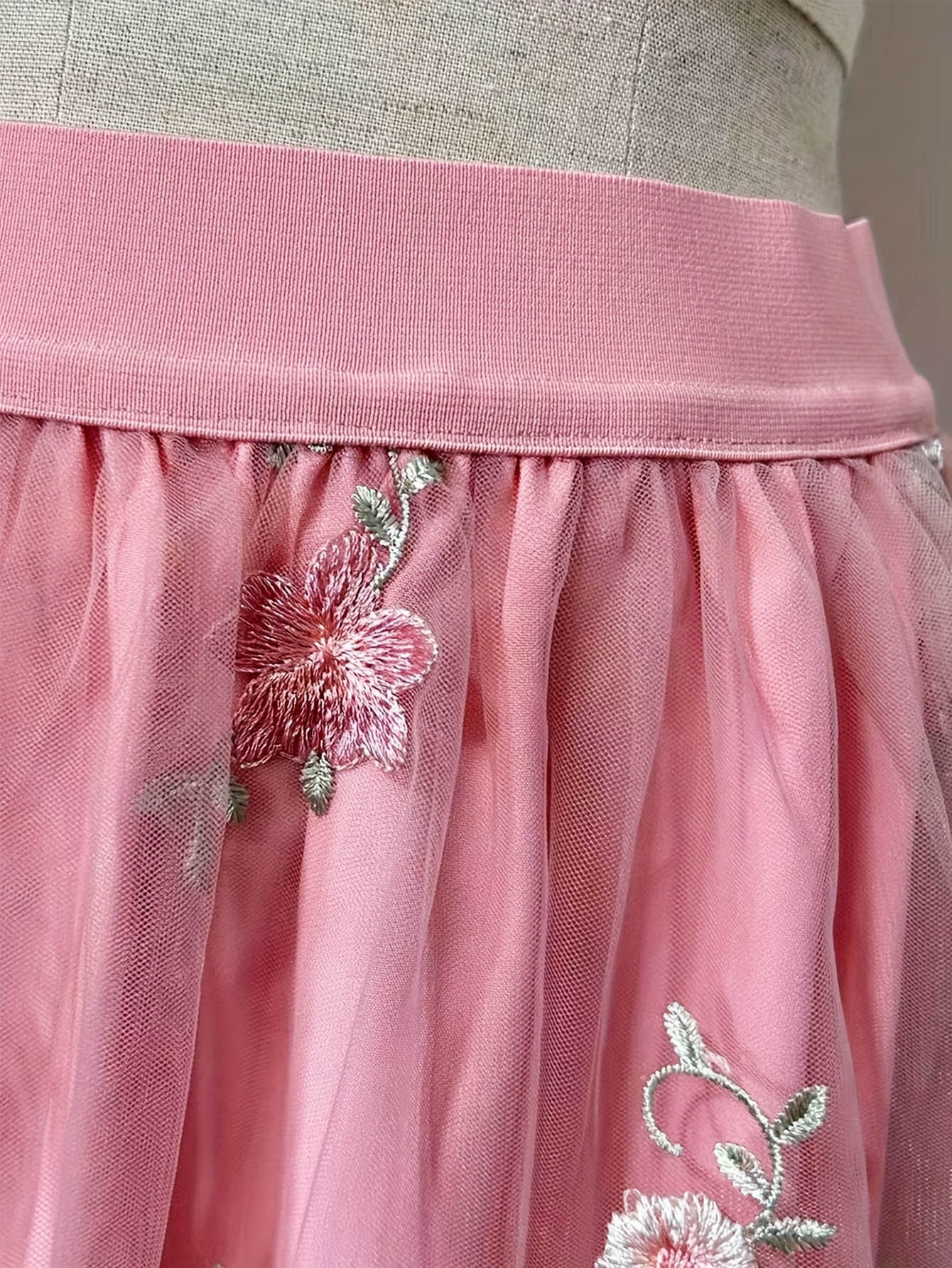 women's high waist a line midi skirt floral embroidery sweet