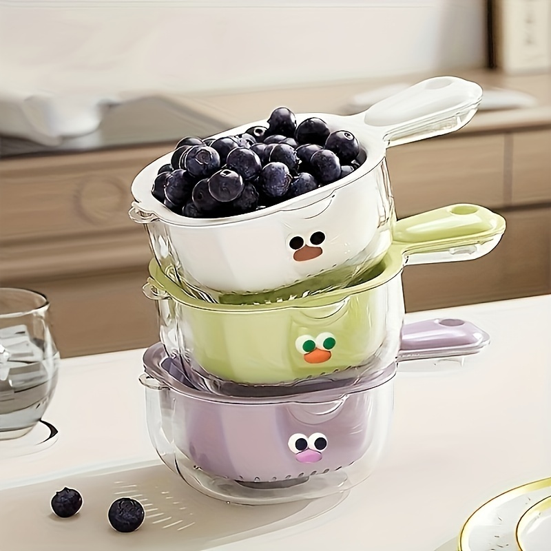 2pcs   dopamine cute handle drain basket water filter   in 1 thickened washing basket wash fruit household