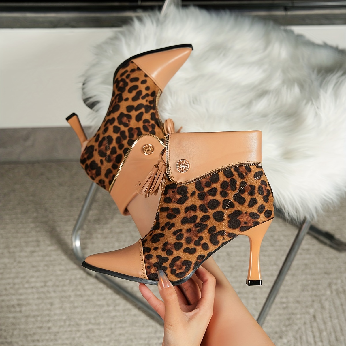 Fashion leopard print stiletto booties