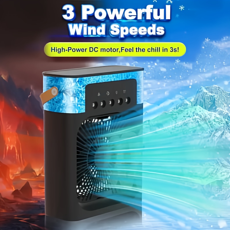 multi-functional desktop ac fan and humidifier with usb-c power, 5-speed  , powerful   motor, ideal for home, office, gym, travel - compact air conditioner replacement,   appliance,   mist coverage 0