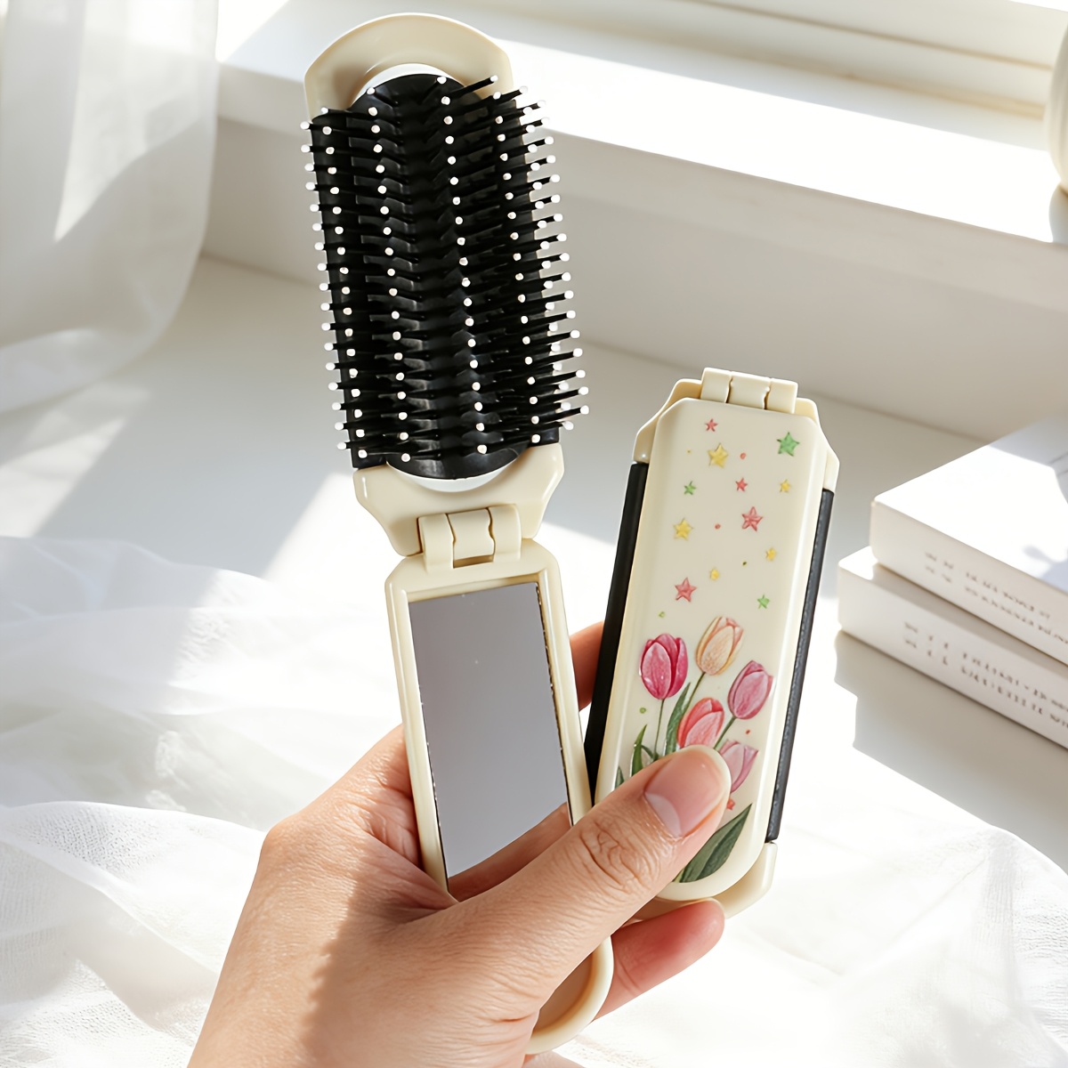 TEMU 1pc Foldable Portable Comb With & - Plastic Hair Comb Suitable For Wedding Gifts, Pocket-sized For Braids, Buns, Updos, Travel - For Women,,,