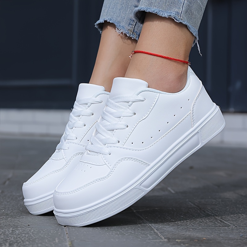 Tenis blancos para mujeres moda estilo zapatos deportivos casuales cuero sintetico calzado