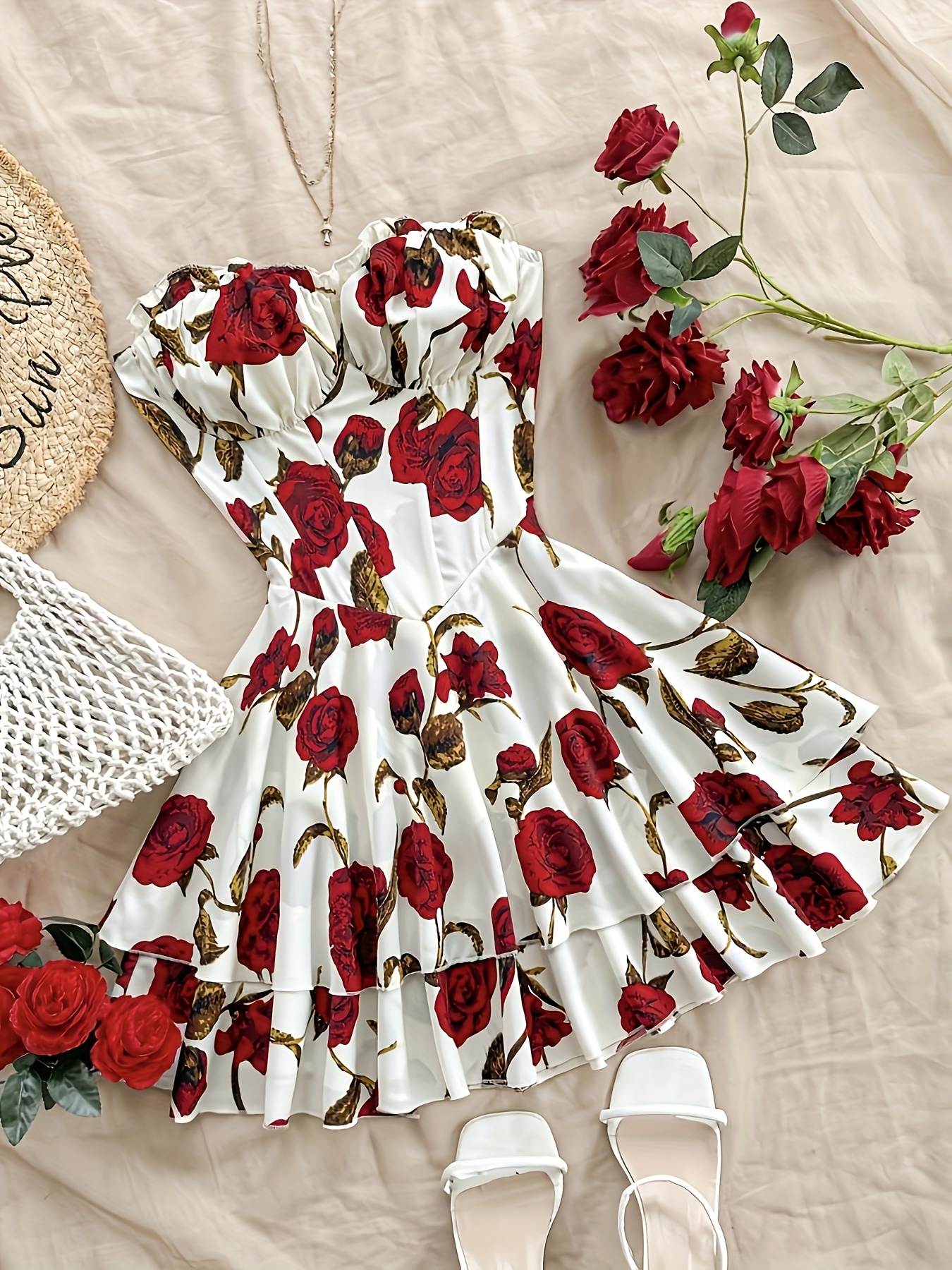 Romantic Rose Valentine's Day Strapless Bodycon Dress