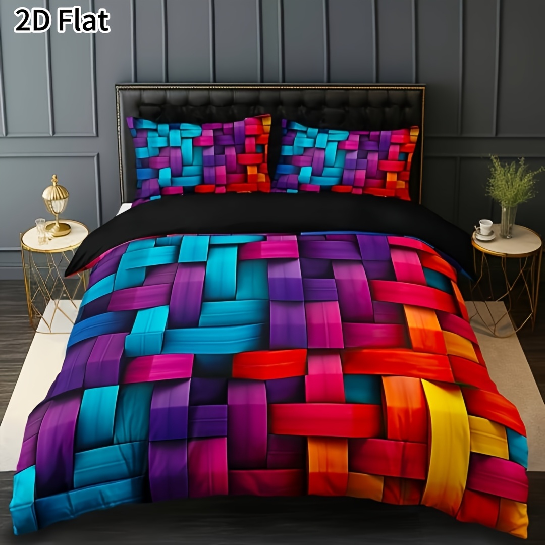 TEMU 2d Flat 3pcs Trendy And Cool Technology Digital Printing Pillowcase Set, Of Patterns From, Versatile For Home Use Machine-washable, 4