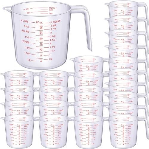 24pcs 4 cup capacity plastic measuring cup 1000ml clear graduated measuring cups plastic mug with spout and handles ounce and ml marking for recipe flour water 32oz