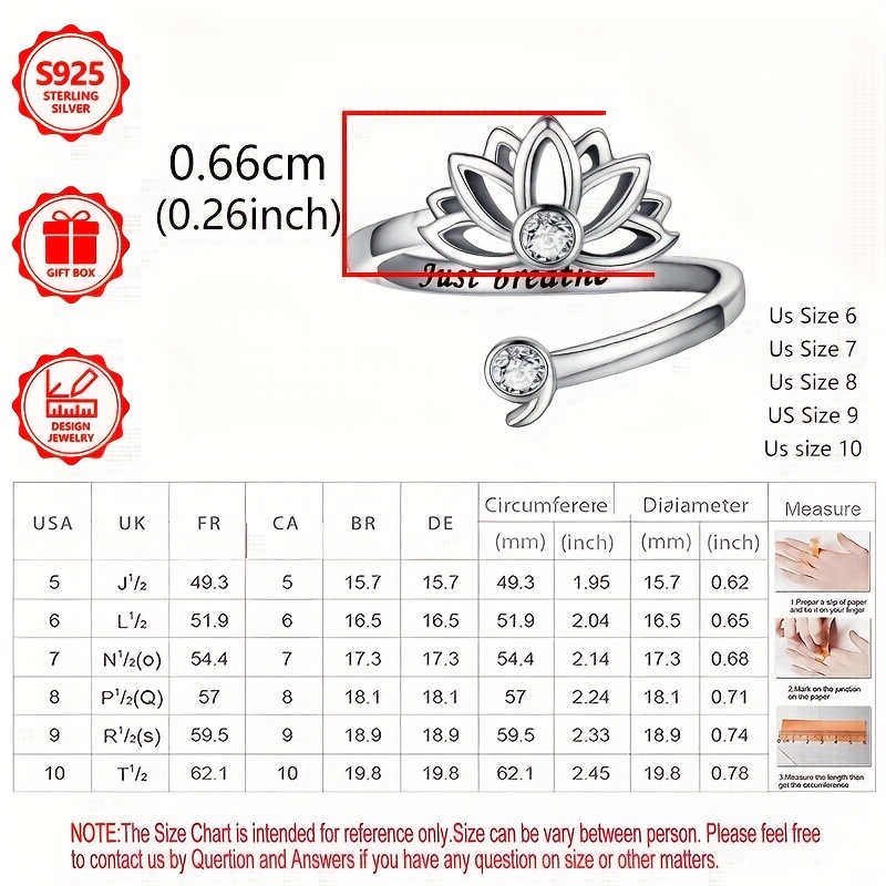 925 Silver Lotus Chakra Ring Adjustable Band with Cubic Zirconia
