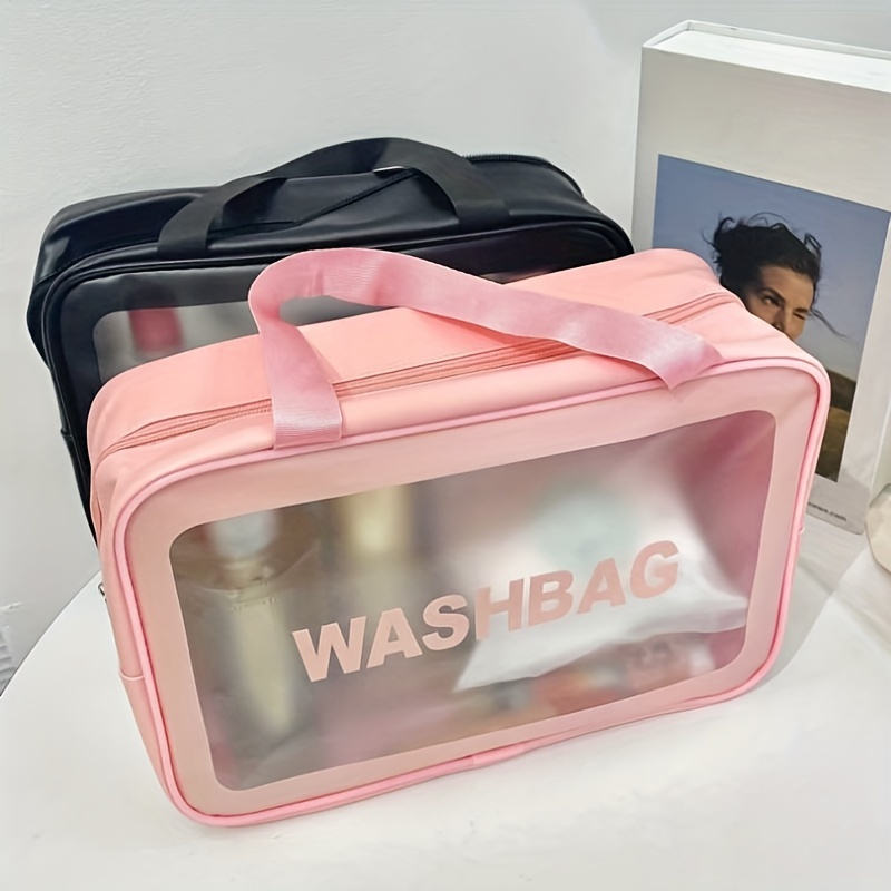 

Portable Large Capacity Pvc Washbag, Waterproof Toiletry And Makeup Organizer, Single-layer Storage Bag With Handle For Travel And Home Use