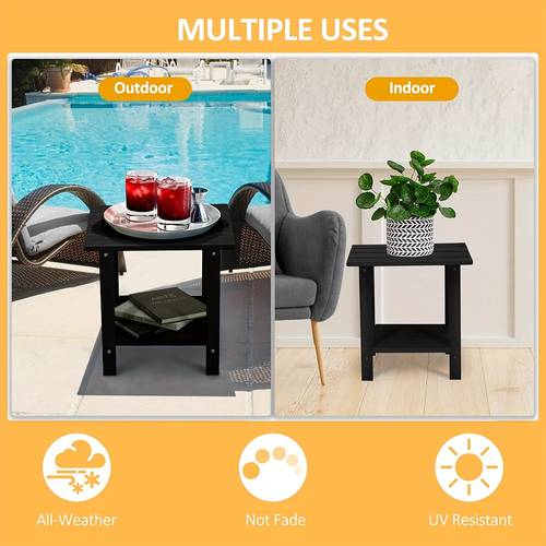 modern 2 tier adirondack outdoor side table weather resistant hdpe plastic artificial patio end table with sturdy legs for poolside porch garden outdoor side tables for patio porch furniture slatted design durable construction