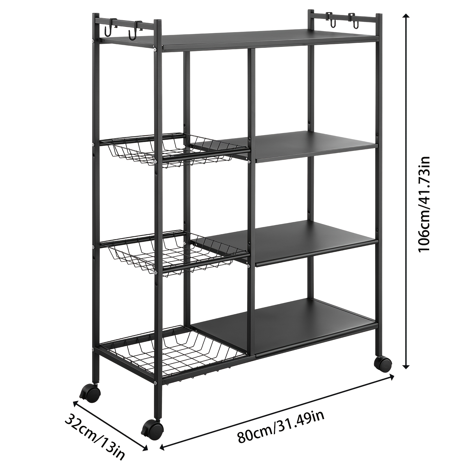 4-tier Adjustable Metal Storage Rack With Wheels And 3 Baskets - Mobile Organizer Shelf For Kitchen, Pantry, Bathroom, Closet - Space- , Housewarming Gift And Home Storage