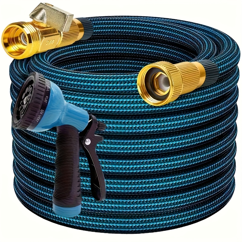 TEMU Heavy-duty Rubber Garden Hose With 10-function High-pressure Nozzle - Lightweight Non-expandable, 3/4-inch Diameter, Thread, Suitable For Yard,