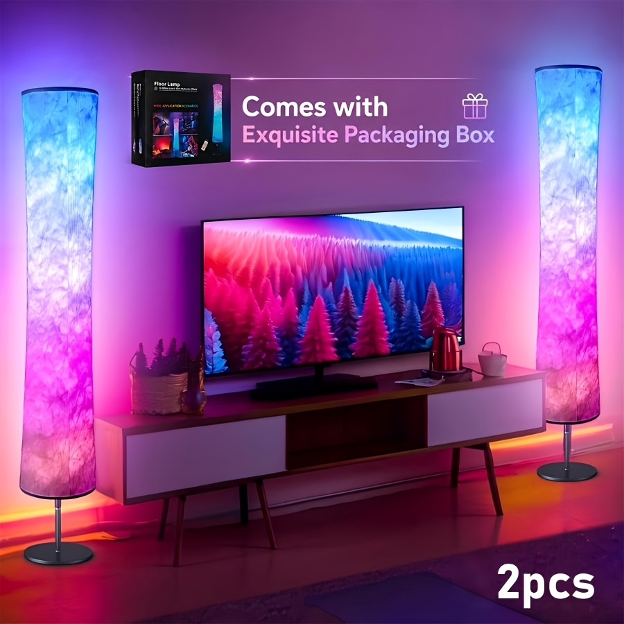 TEMU 1/2pcs Led Lamp, Room Lamp, With 16 Million Colors , Music Sync And White Fabric Shade, Lamp, Standing Lamp For Living/game Room Bedroom, With