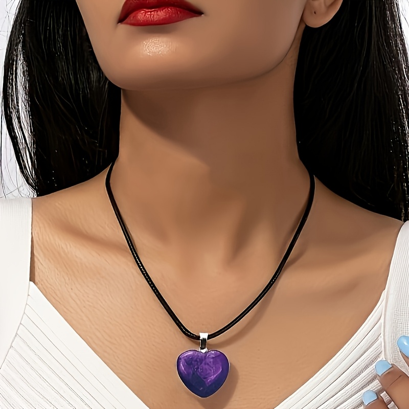 11pcs Mixed Natural Stone Heart Pendant Necklaces Set
