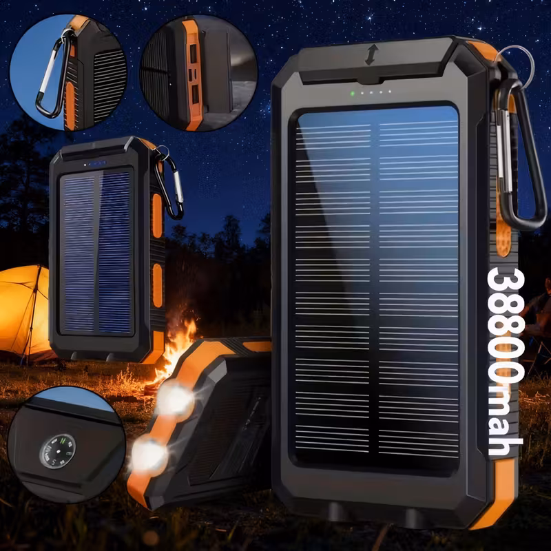 power bank solar charger 38800mah usb 3 0 fast charging dual usb port portable power bank with led flashlight for all cell phones electronic devices outdoor camping travel Product details 1