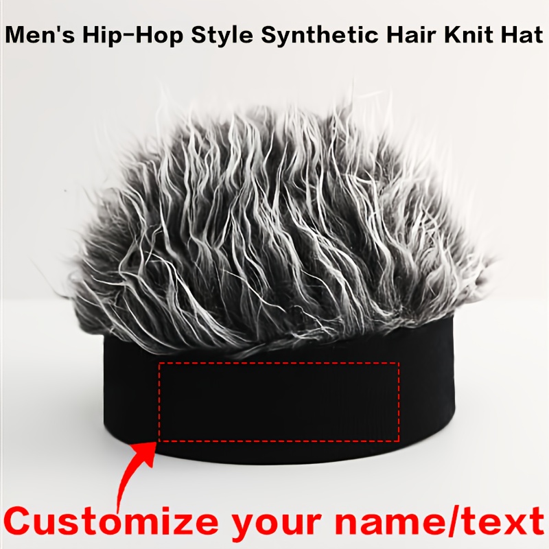 TEMU In 3 Colors. Customizable Personalized Wig Hat With Custom Name/text. Fun Men's Costume Hat, Party Accessory, Sports Short Hair Joke Hat, Black