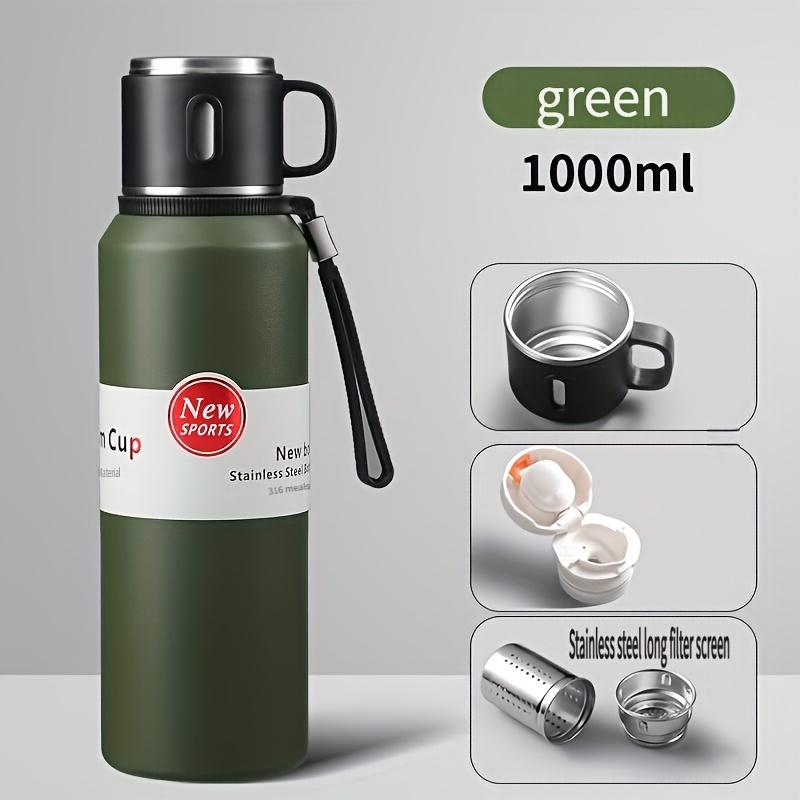 600ml 800ml 1000ml   steel insulated   tea pot with separate tea strainer compartment   hot or cold for 24 hours suitable for outdoor commuting camping travel sports portable water bottle car cup 1l large capacity