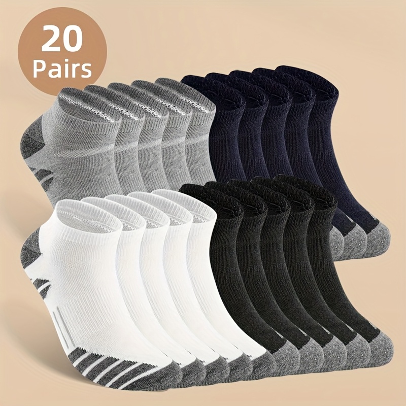 E-shop 10 oder 20 Paar Herren Doppelsocken, schweißabsorbierende Low-Top Socken, bequeme und atmungsaktive Socken, geeignet für den täglichen Gebrauch