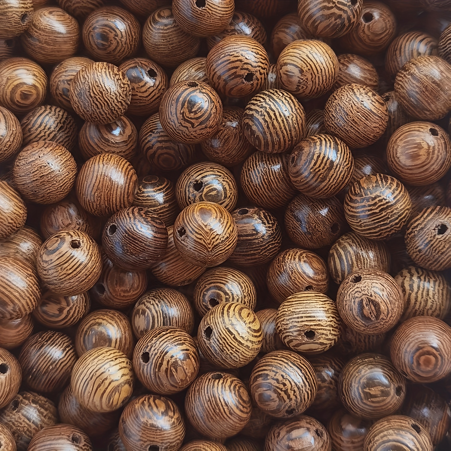 Image of 100pcs 8mm Dark Brown Wooden Beads Natural Stripe Round Wood Loose Craft Beads For Bracelets And Necklaces Jewelry Making