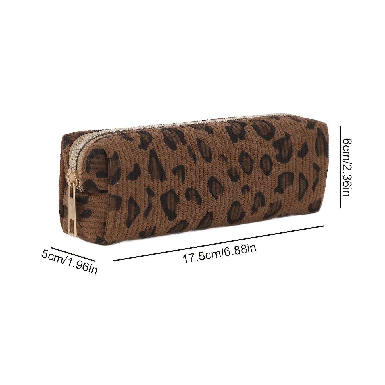 TEMU 1pc, Leopard Print Corduroy Pencil Case, Reusable Desktop Stationery Bag For Office & School Supplies, Cosmetic Pouch For Wedding & Daily Use,