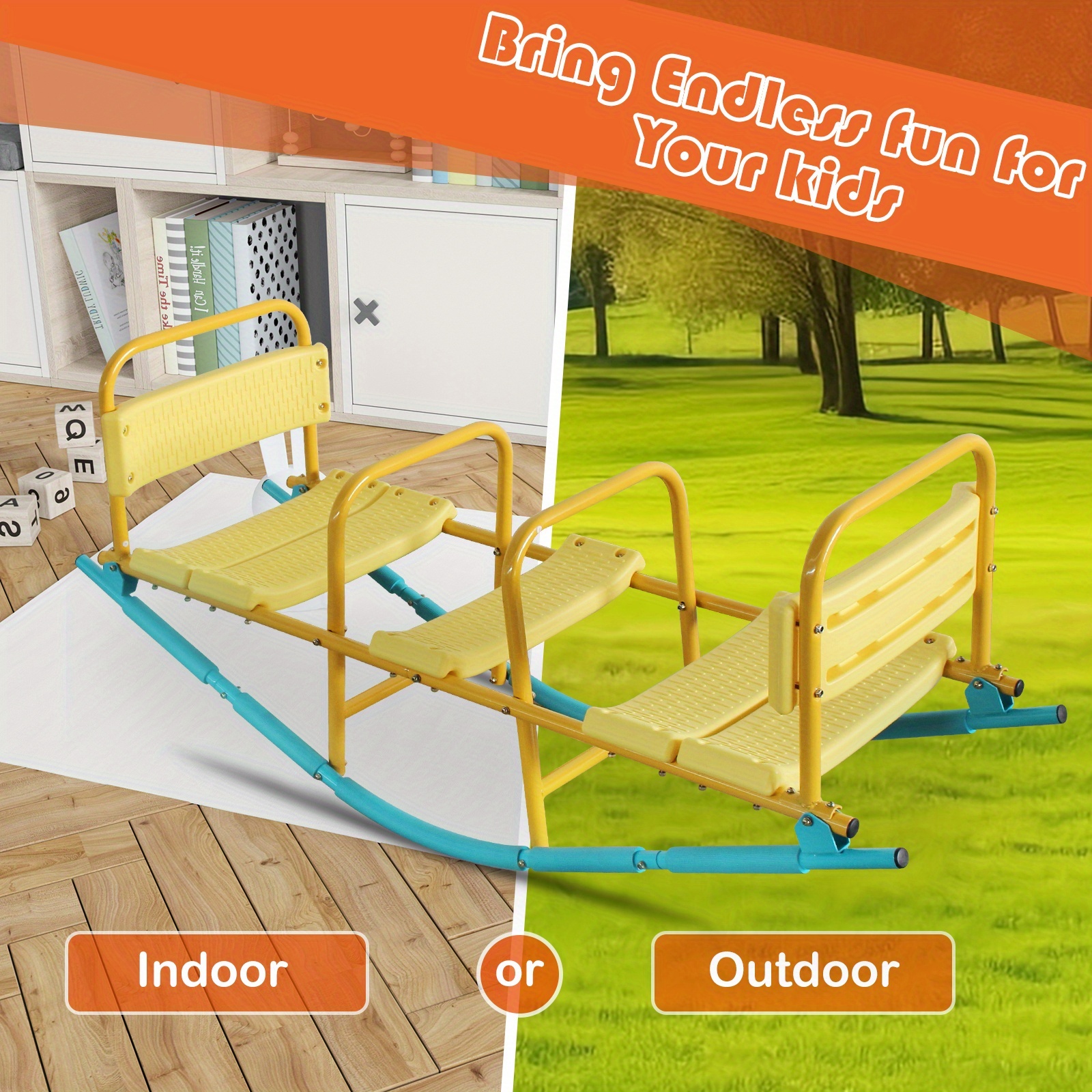 2-in-1 Metal Seesaw Toy with Easy-to-Hold Handles - Vibrant Yellow & Blue Indoor/Outdoor Play Equipment for Family Backyard, Kindergarten, Holiday Gifts (Stainless Steel), Seesaw Toy, Playful Design, Durable Construction