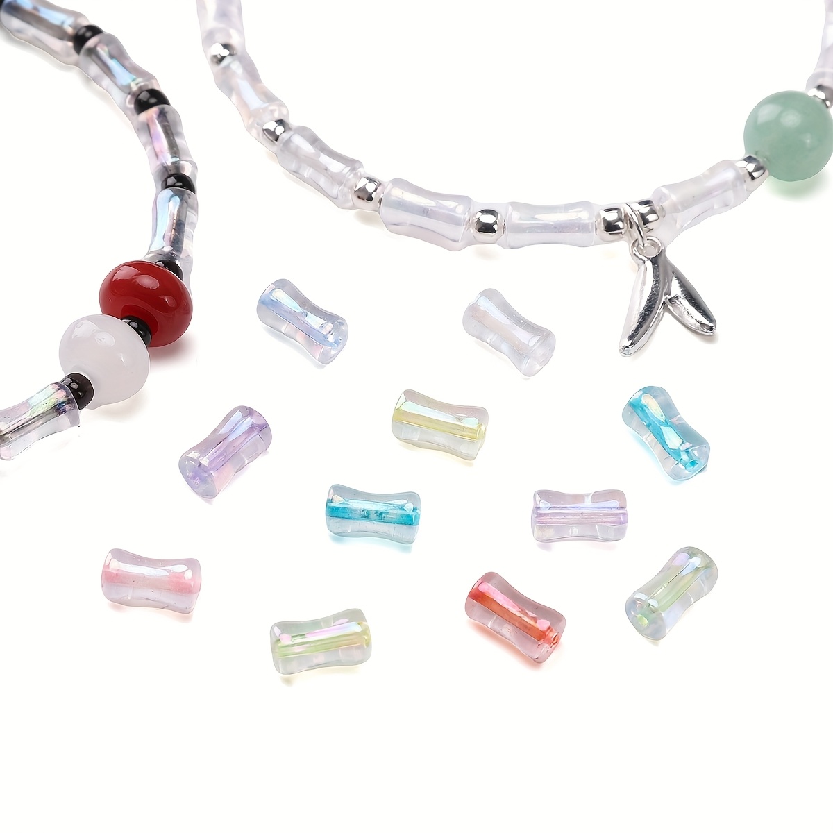 45/90pcs Colorful Glass Iridescent Bamboo Beads for Jewelry Making