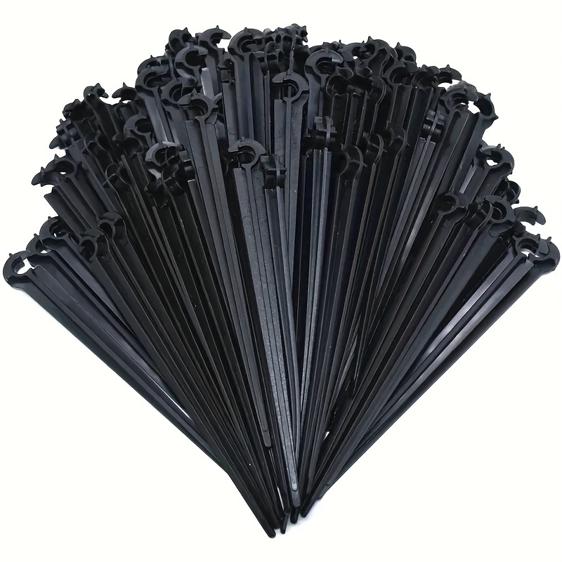 

100pcs, Plastic Irrigation Drip Support Stakes For 1/4 Inch Hose, Water Dripping Spikes For Potted Plants, Succulent Spray Nozzles, Garden Automatic Watering Accessories, 4.3 Inch Black Stakes