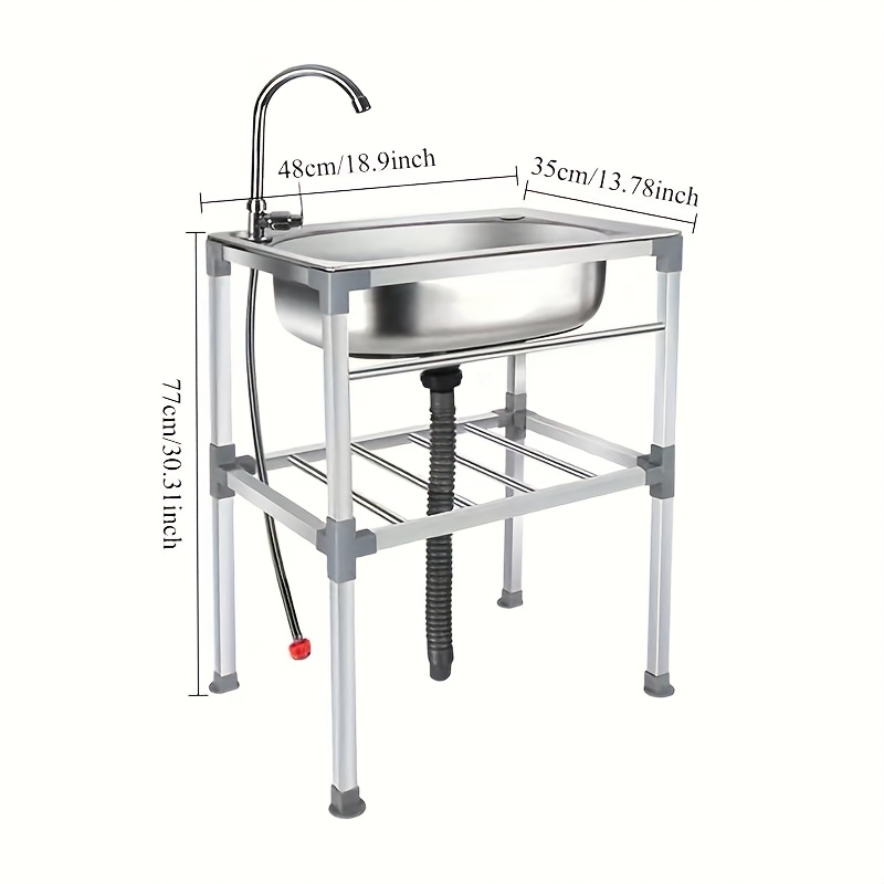 TEMU Stainless Steel Utility Sink, Folding Free Standing Kitchen Sink Single Bowl, Portable Commercial Outdoor Sink For Laundry Backyard Garage