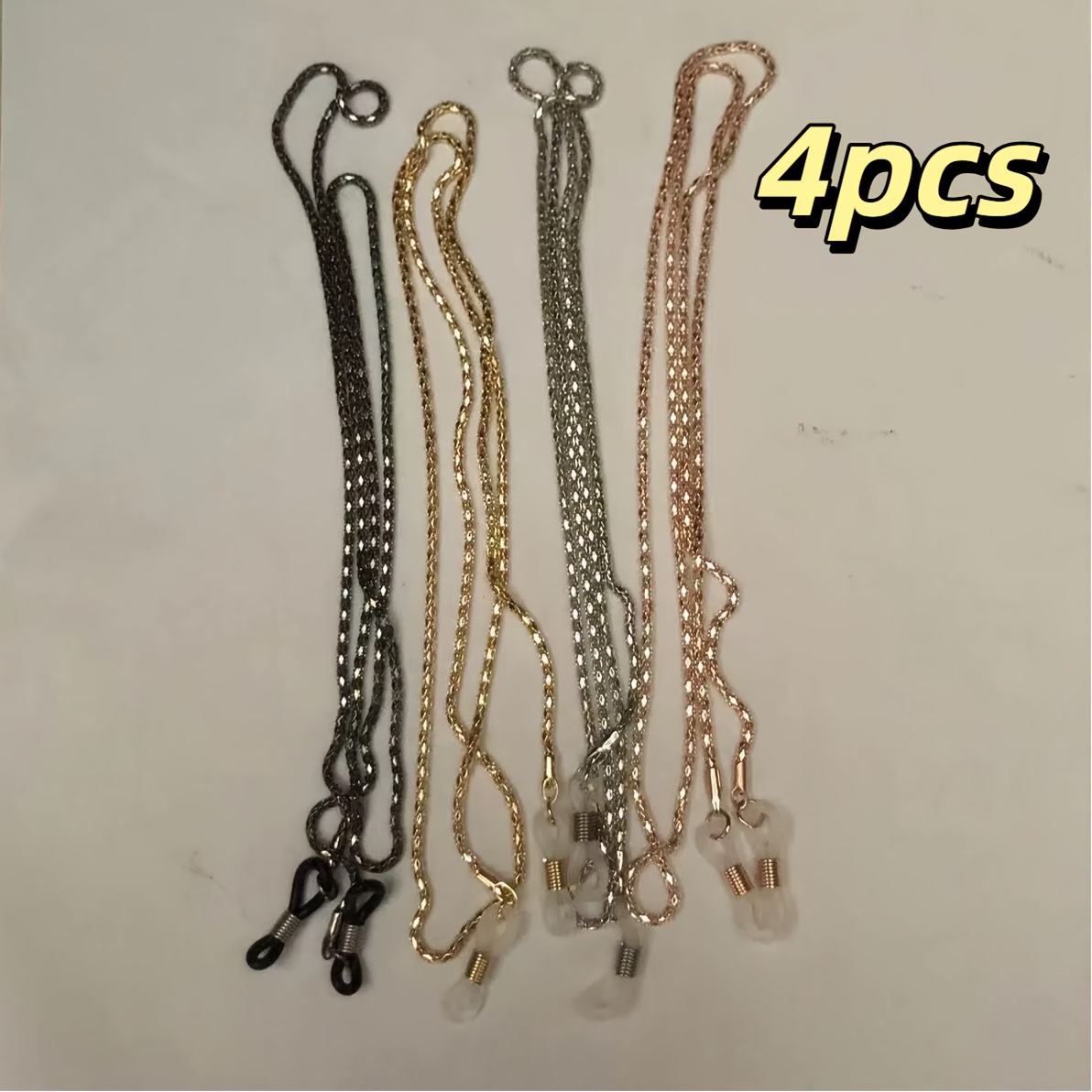 Image of 4pcs Set Of Metal Eyeglass Chains With Hollow-out Eyelet, Anti-slip, Anti-drop, Protective Lanyard, Mask Chain, In 1 Set
