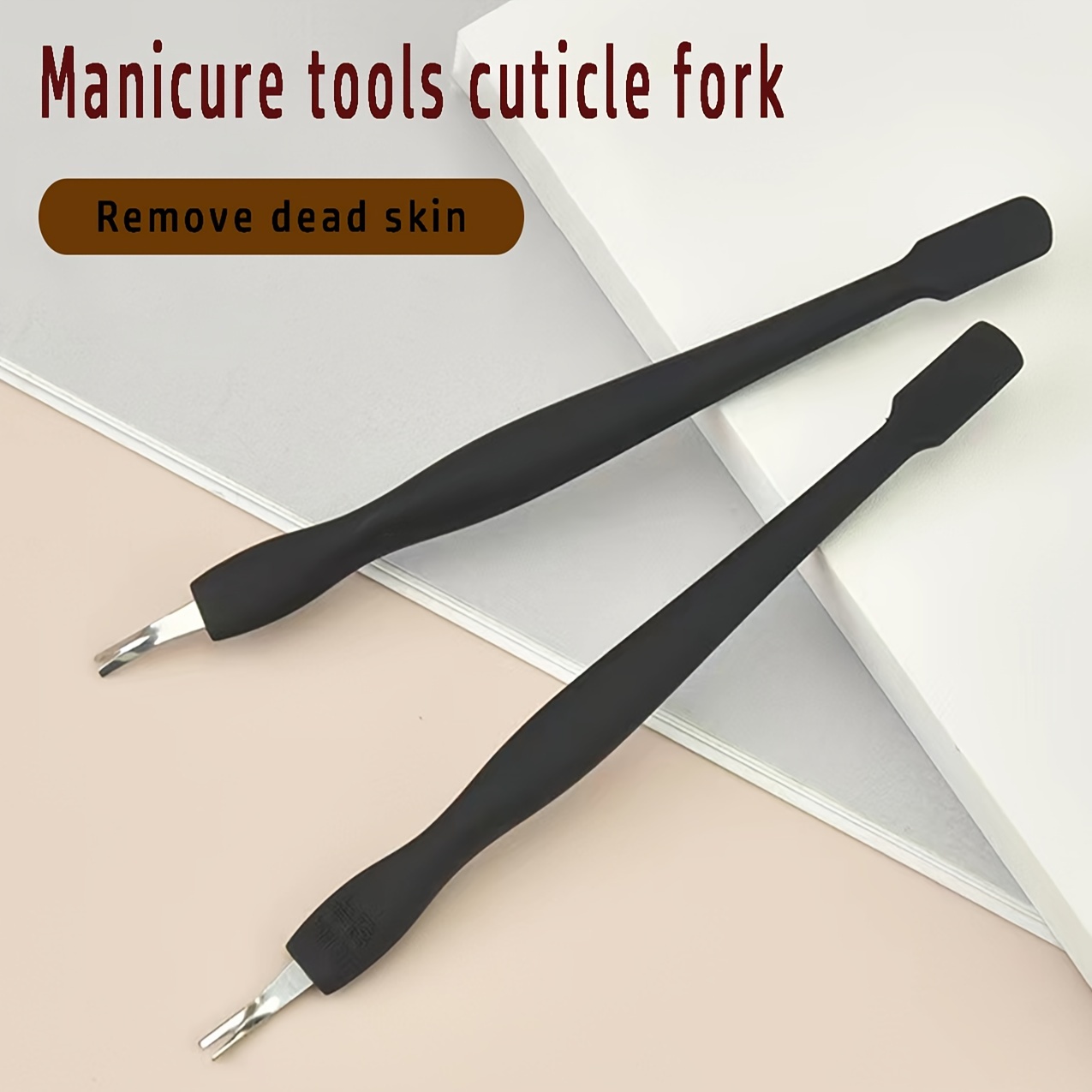2pcs Set Korean Cuticle Fork For Dead Skin Removal, Cuticle Pusher With Deep V-shaped Rubber-plastic Blade, Nail Art Tool