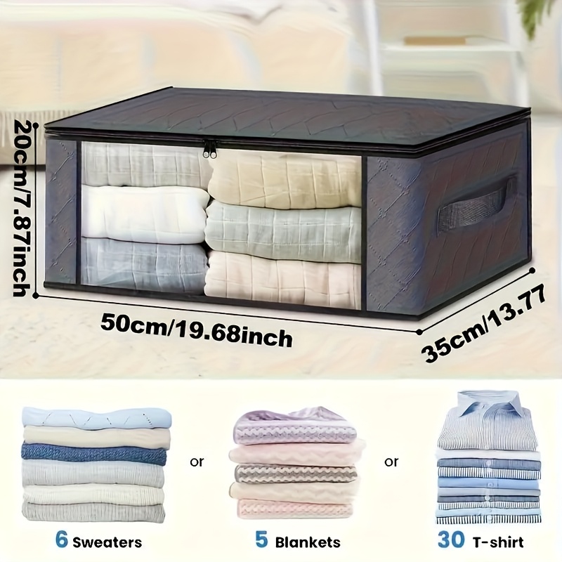 TEMU 6pcs Multi-functional Storage Bags With Reinforced Handles And Clear Window, Portable Foldable Wardrobe Organizer - Suitable For Bedding,