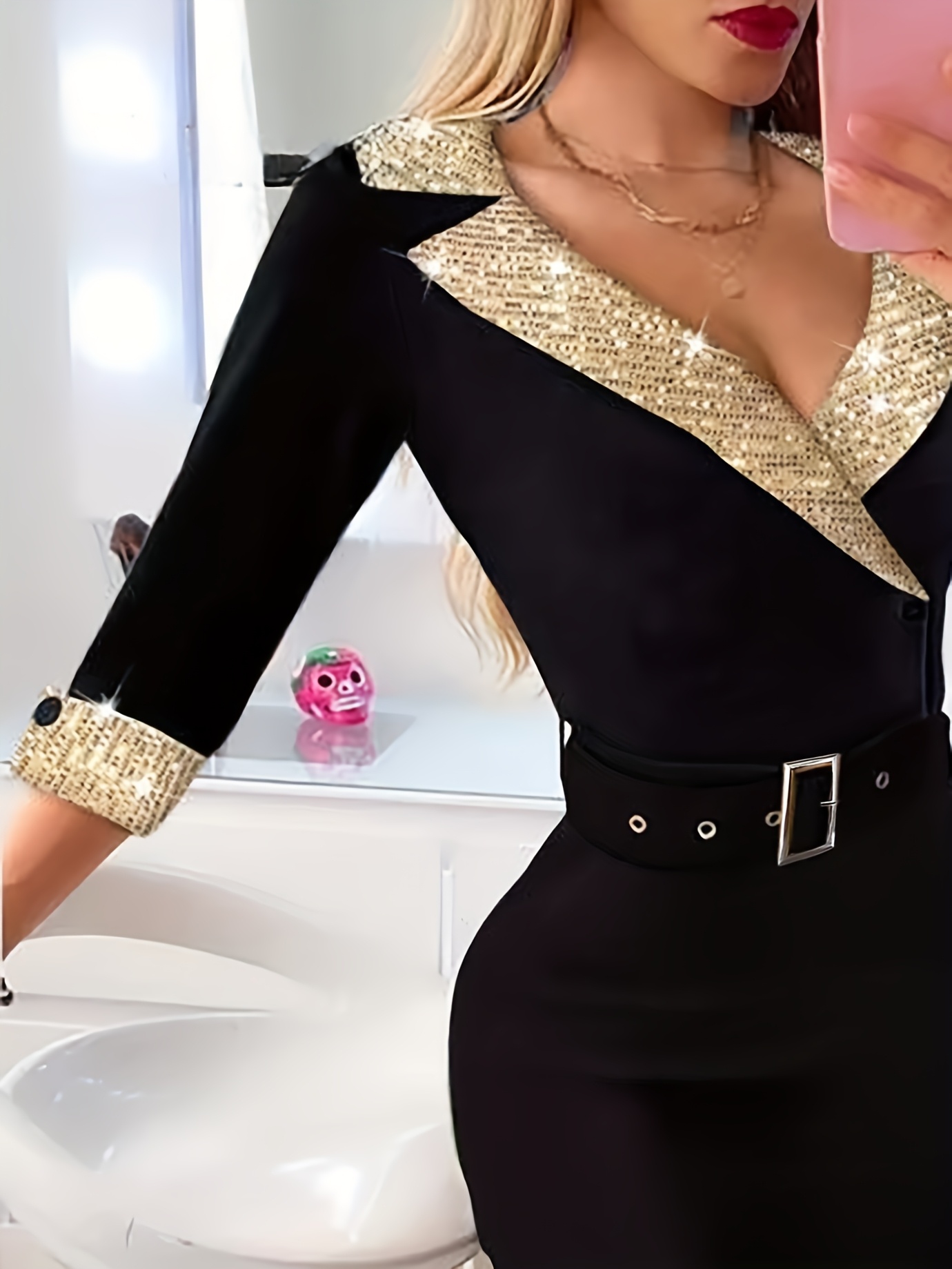slim fit dress slacks Black and Gold Glitter Short Dress main image 1