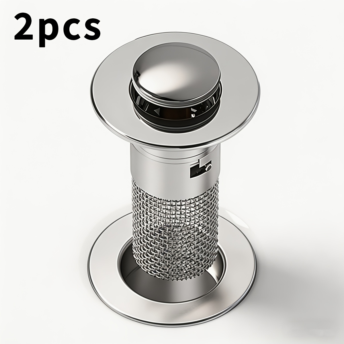 TEMU 2pcs Retractable Sink Drain Plug, Bathroom Hair Filter Strainer, Stainless Steel Mesh   Chrome-plated Plastic, Suitable For 3.4-3.99 Cm Water