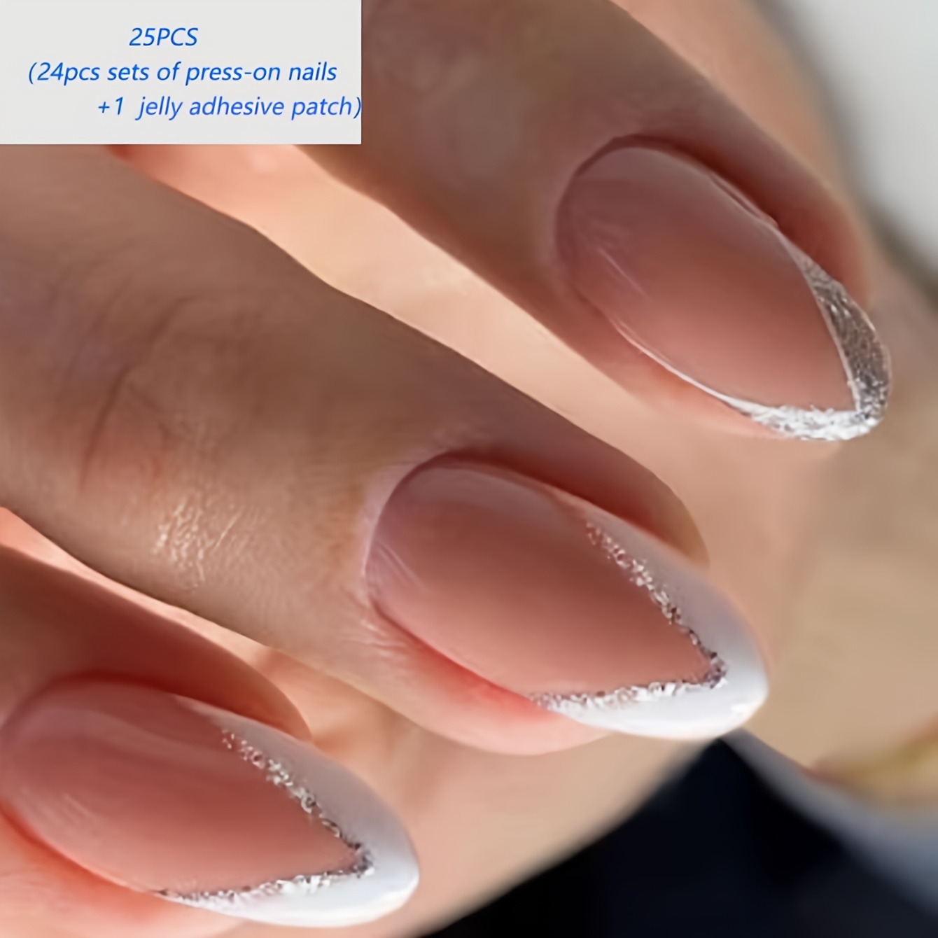 TEMU 25pcs (24pcs Wearable Nail Patches And 1 Jelly Adhesive Patch) Premium Minimalist Bright Almond Pressed Nails Natural Bottom Fake Nails Elegant