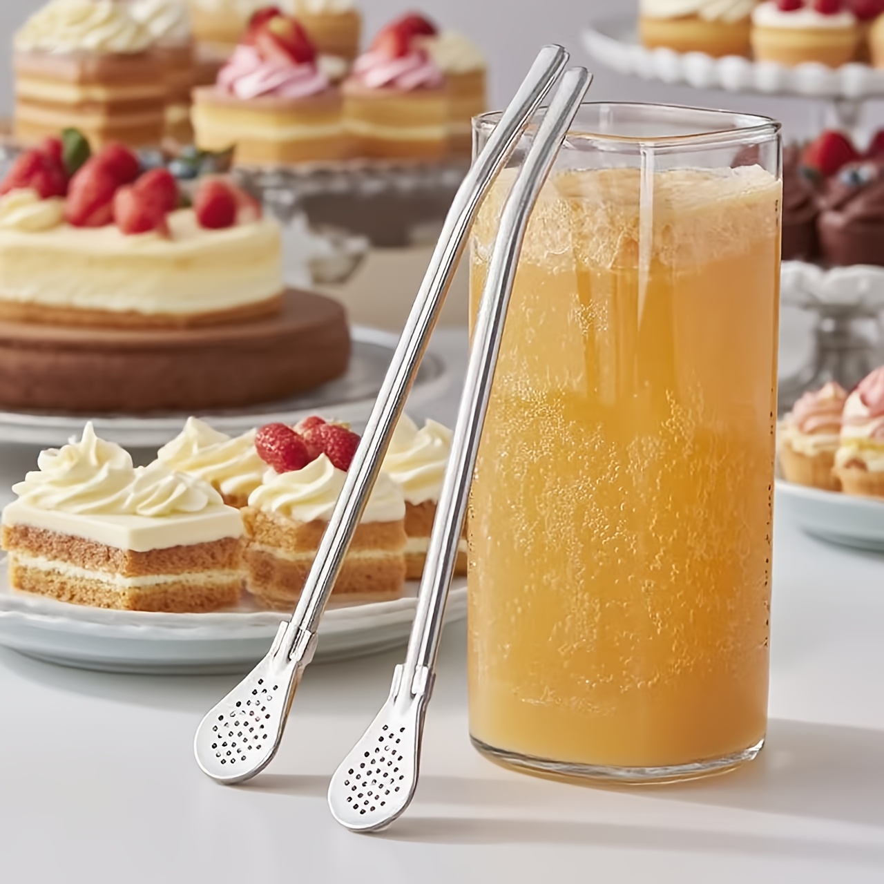 304 Stainless Steel Straw Filters with Cleaning Brushes, Reusable Flower Tea Spoons, Mate Tea Straws, Metal Straws, Coffee Stirrers for Milk Drinks, And Detachable Stainless Steel Straw Filters for Loose Tea